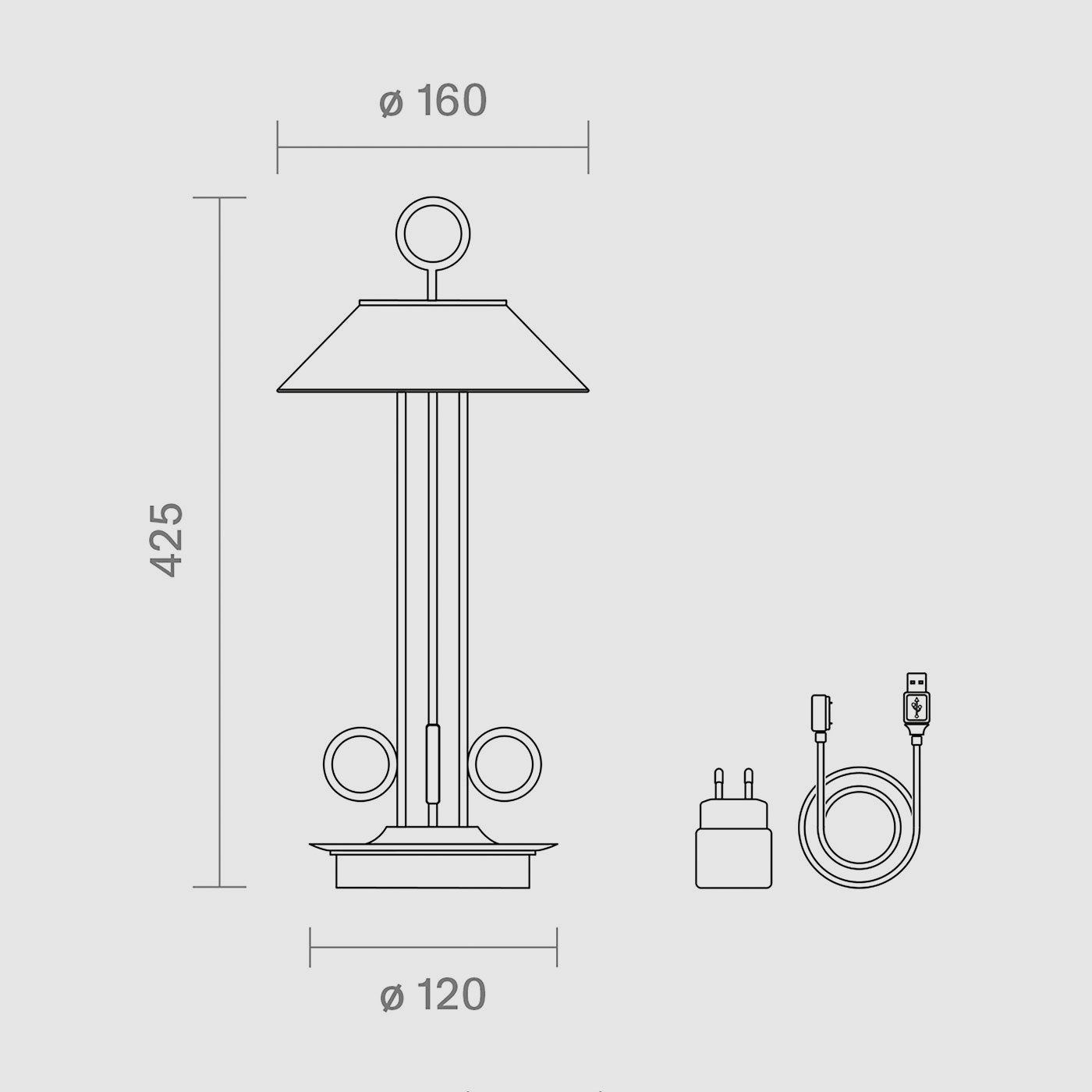 Les dimensions de la Sigor Nudiderot lampe, sans fil, rechargeable