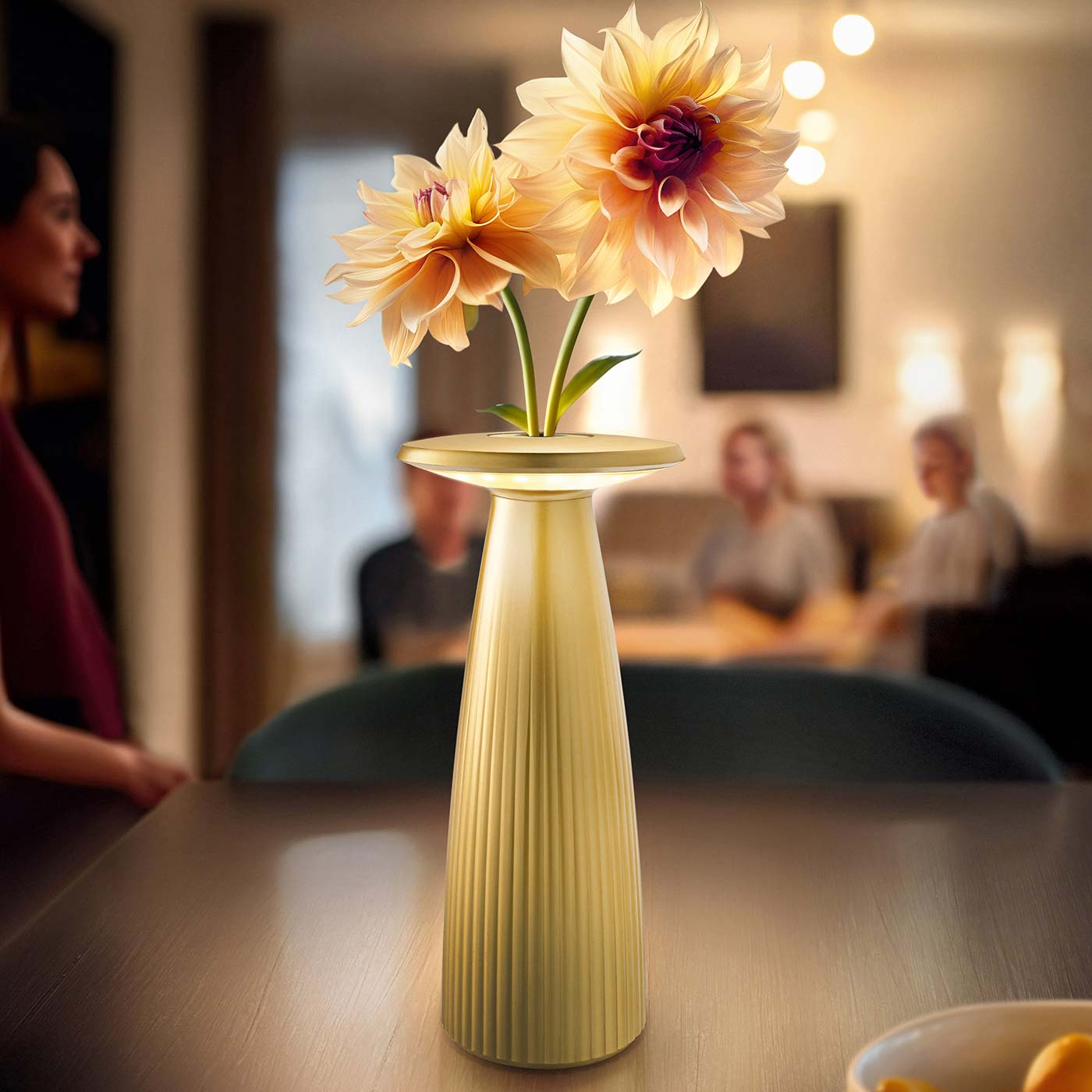 Sigor Nuflair lampe, vase à fleurs, sans fil, rechargeable en or aves des fleurs