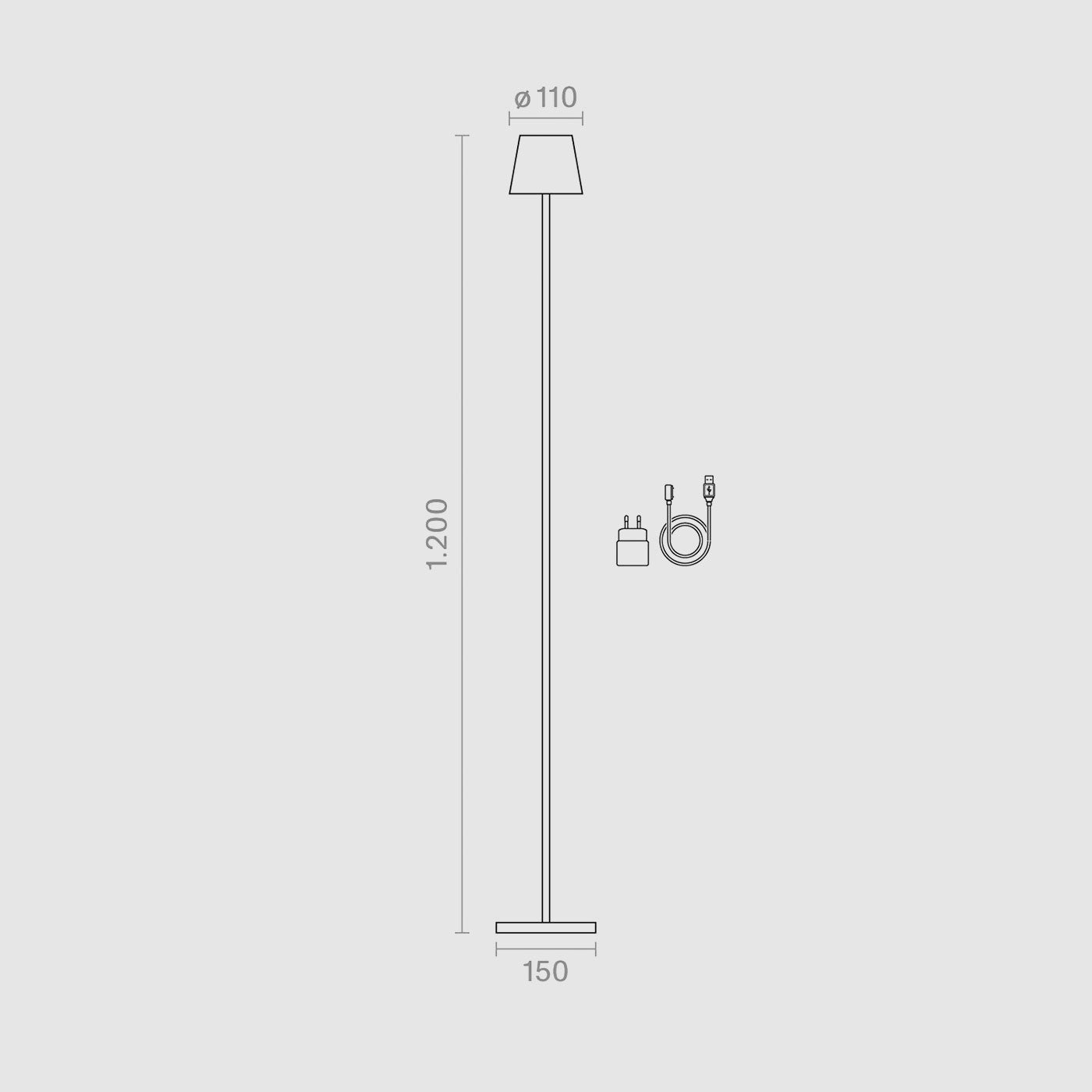 Les dimensions de ka Sigor Nuindie lampadaire rechargeable, sans fil