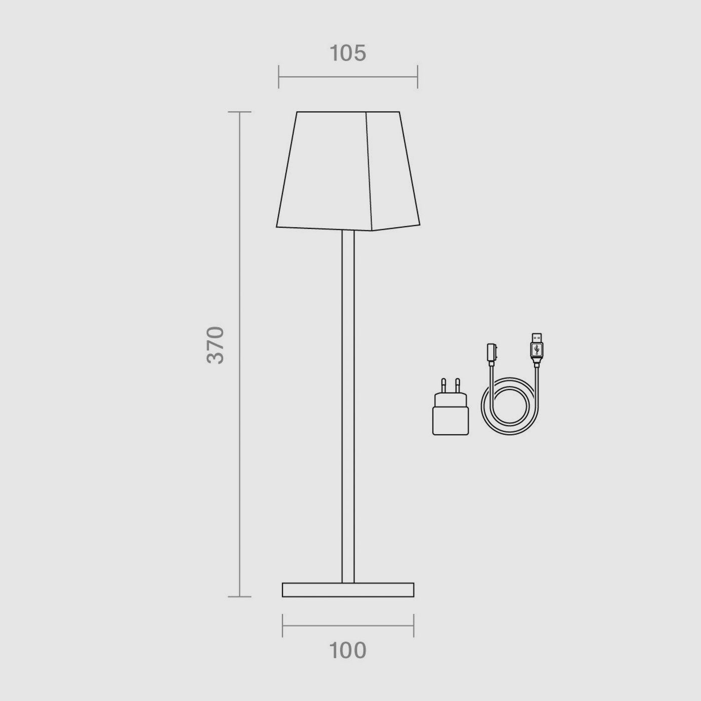 Dimenstions de la Sigor Nuindie lampe, carré, sans fil, rechargeable