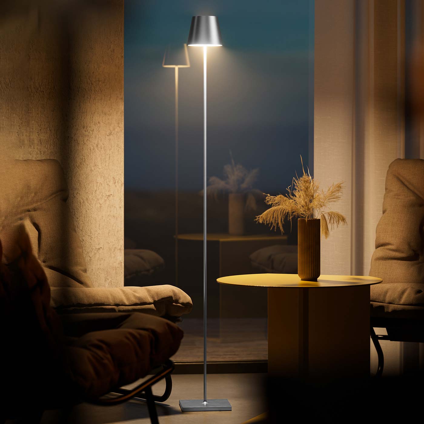 Sigor Nuindie lampadaire rechargeable, sans fil en argent au salon