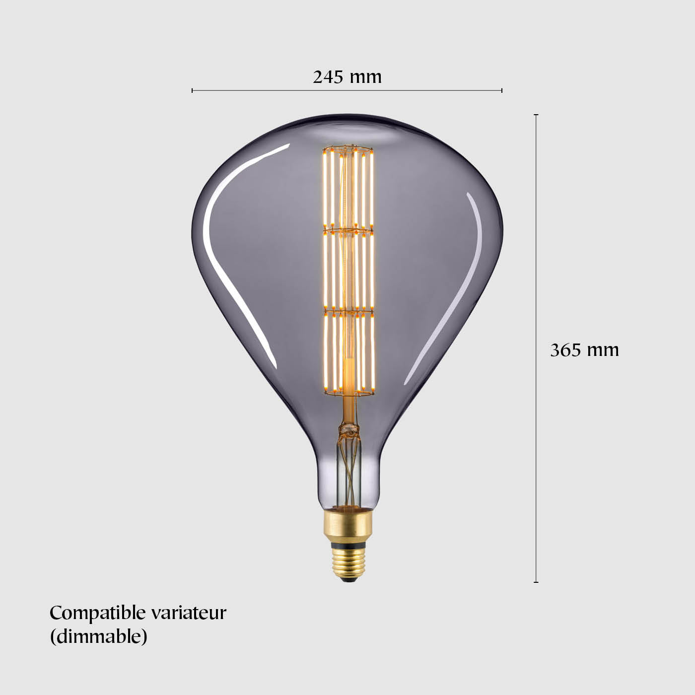 Giant Tear ampoule décorative LED, 8W, 365 mm, E27 dimensions
